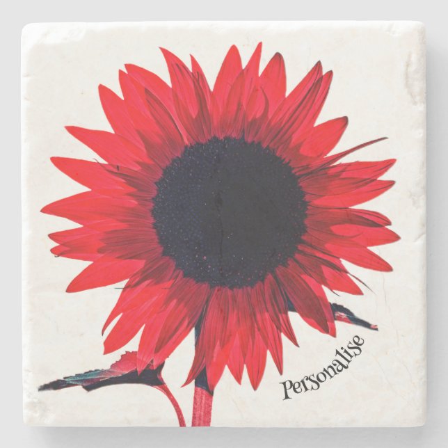 Posavasos De Piedra El girasol negro rojo Boho personalizado (Anverso)