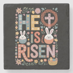 Posavasos De Piedra Él ha resucitado Jesús Floral Cute Easter Bunny Ra