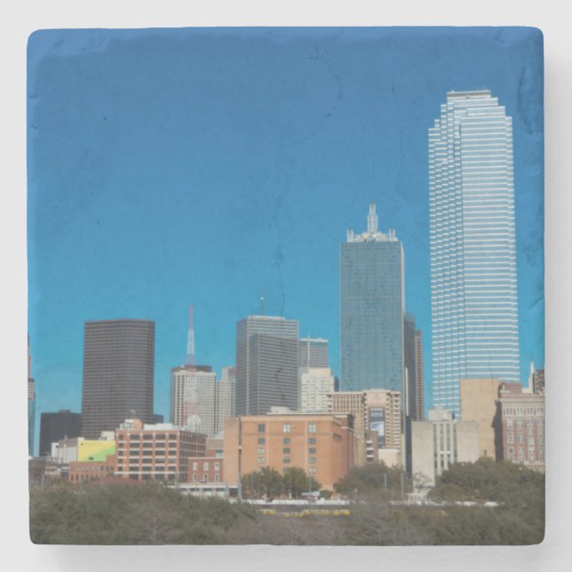 Posavasos De Piedra El horizonte de Dallas en Texas al atardecer (Anverso)