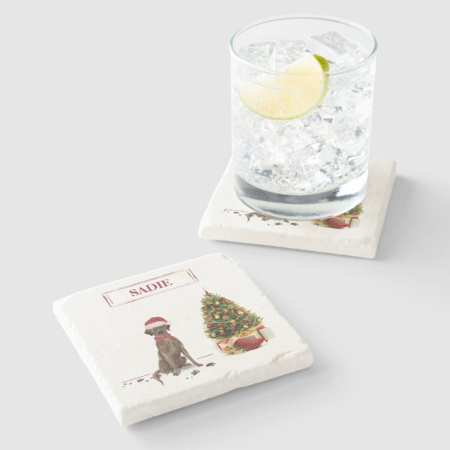 Posavasos De Piedra El labrador marrón recuperó un árbol de perros gra (Lateral)