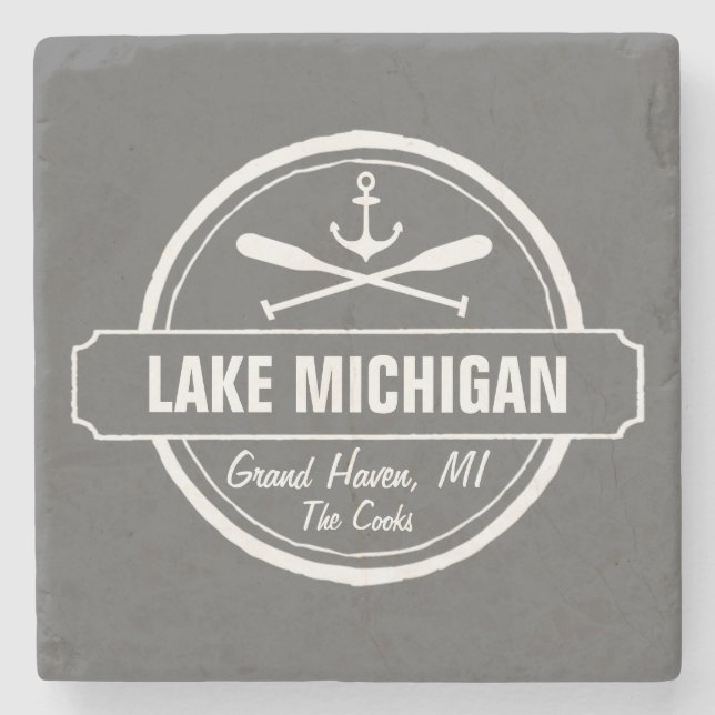 Posavasos De Piedra El lago Michigan, ciudad de encargo, nombre, (Anverso)