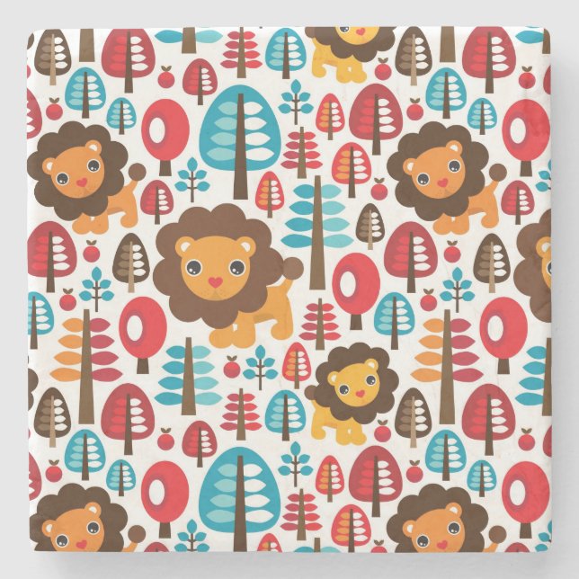 Posavasos De Piedra el león retro lindo embroma el ilustracion (Anverso)