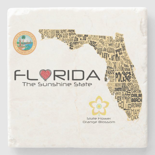 Posavasos De Piedra El mapa del estado de la Florida con todos los (Anverso)