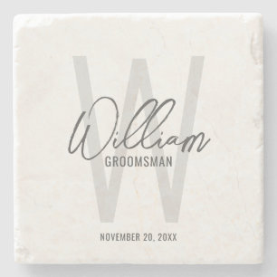 Posavasos De Piedra El nombre de Groomsman personalizado con escritura