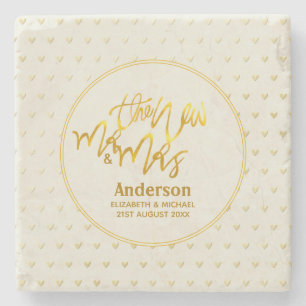 Posavasos De Piedra El nuevo Sr. y la Sra. (nombre.date,) Gold Love He