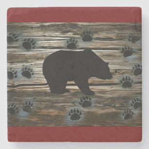 Posavasos De Piedra El oso negro traza madera rústica