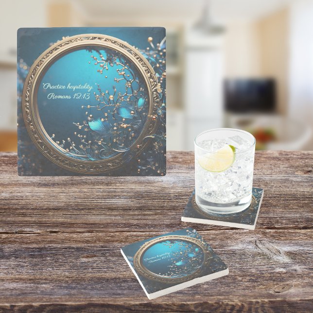 Posavasos De Piedra El Personalizable del marco azul y de Dios brillan (Subido por el creador)