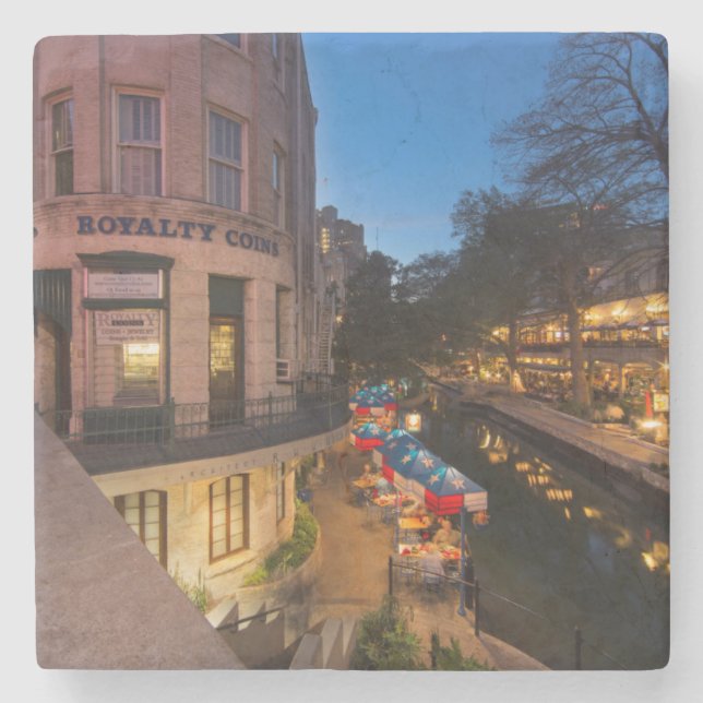 Posavasos De Piedra El Riverwalk At Dusk En El Centro De San Antonio 2 (Anverso)