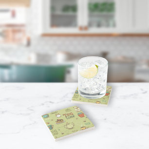 Posavasos De Piedra El té y el té de miel en verde