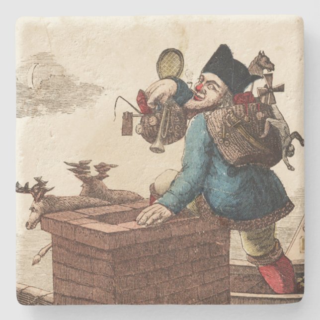 Posavasos De Piedra El viejo Papá Noel victoriano en la chimenea (Anverso)