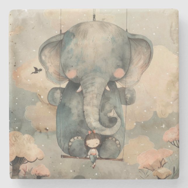 Posavasos De Piedra "Elefante acuarela" (Anverso)