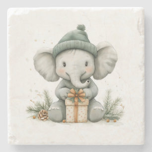 Posavasos De Piedra Elefante bebé de la serie de Navidades de animales