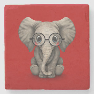 Posavasos De Piedra Elefante lindo del bebé con los vidrios de lectur