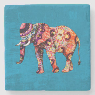Posavasos De Piedra Elefante multicolor de fondo azul