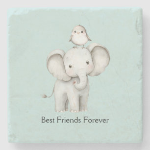 Posavasos De Piedra Elefante y Pájaro Mejores Amigos Menta