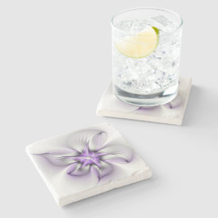 Posavasos De Piedra Elegancia floral arte abstracto moderno violeta fr