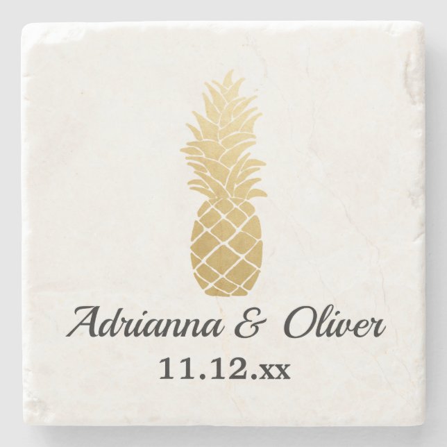 Posavasos De Piedra Elegancia tropical | Boda de piña (Anverso)
