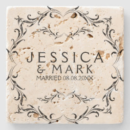 Posavasos De Piedra Elegant Black Floral Frame