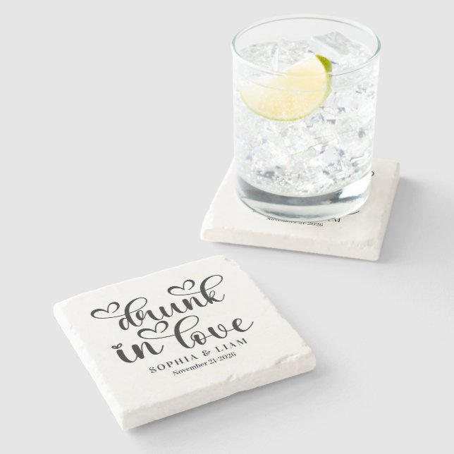 Posavasos De Piedra Elegant Drunk in Love Script Wedding (Lateral)