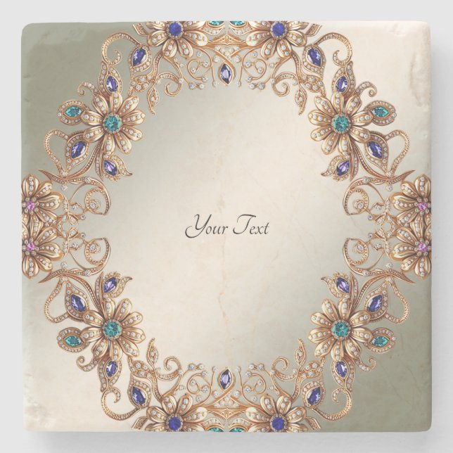Posavasos De Piedra Elegant Elegant Gold Jewel Flowers Stone Coaster (Anverso)