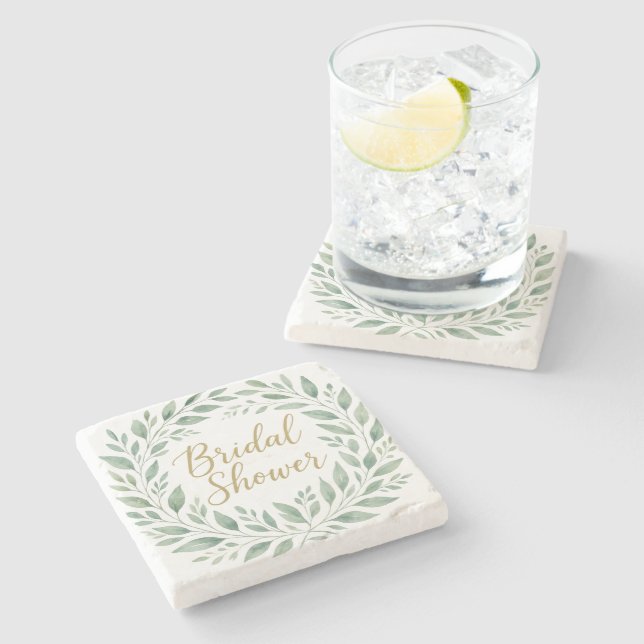 Posavasos De Piedra Elegant Greenery Watercolor  Boho Bridal Shower (Lateral)