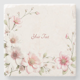 Posavasos De Piedra Elegant Pink White Floral Stone Coaster