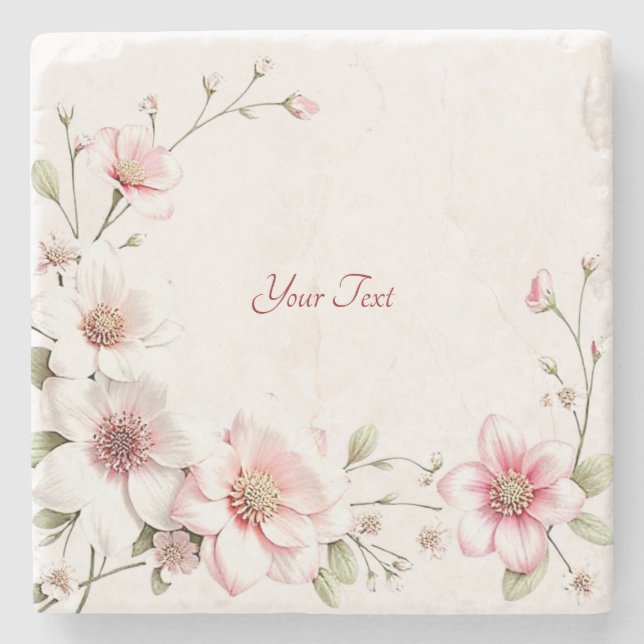 Posavasos De Piedra Elegant Pink White Floral Stone Coaster (Anverso)