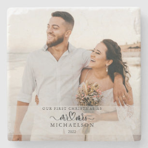Posavasos De Piedra Elegante 1er Navidad Casados como Sr y Sra