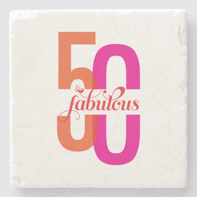 Posavasos De Piedra Elegante 50 y fabuloso cumpleaños 50 (Anverso)