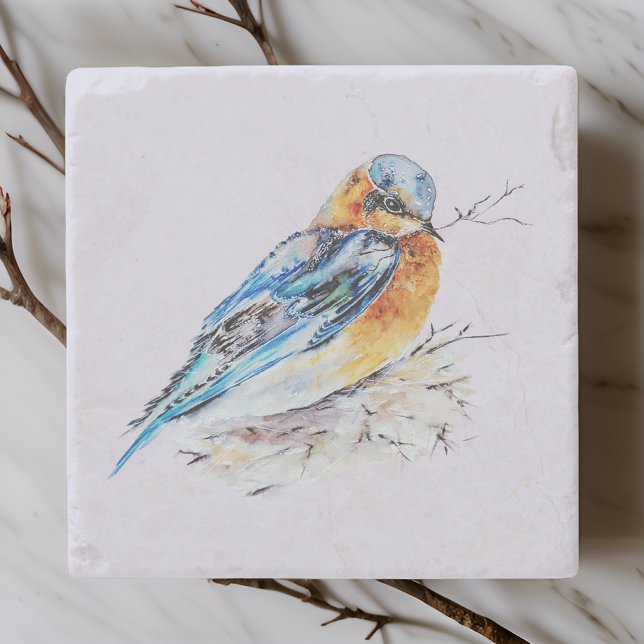 Posavasos De Piedra Elegante acuarela azul naturaleza (Subido por el creador)