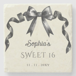 Posavasos De Piedra Elegante acuarela Coquette Black Bow Sweet 16