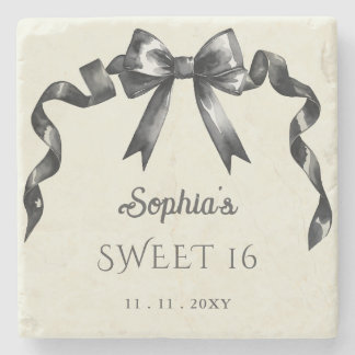 Posavasos De Piedra Elegante acuarela Coquette Black Bow Sweet 16