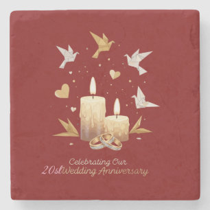 Posavasos De Piedra Elegante Aniversario de Boda   Velas Doradas, Anil