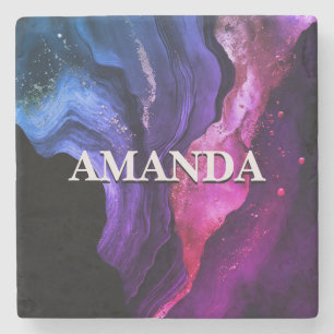 Posavasos De Piedra Elegante arte de mármol rosa púrpura falso purpuri