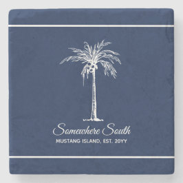 Posavasos De Piedra Elegante azul marino árbol de palma personalizado