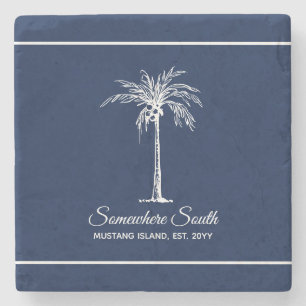 Posavasos De Piedra Elegante azul marino árbol de palma personalizado