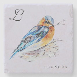 Posavasos De Piedra Elegante Bluebird Acuarela Personalizable