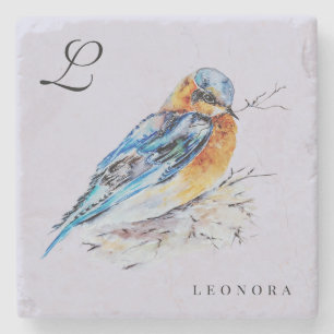 Posavasos De Piedra Elegante Bluebird Acuarela Personalizable
