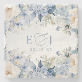 Posavasos De Piedra Elegante Boda Botánico Dusty Blue Floral