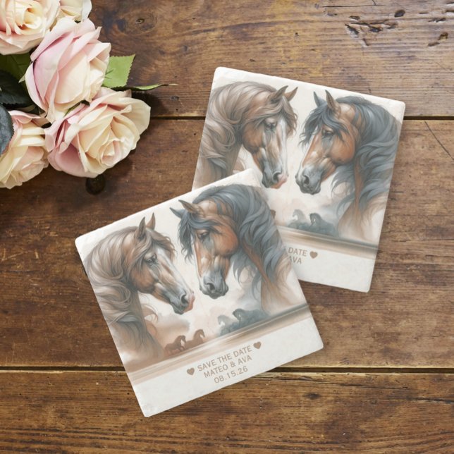Posavasos De Piedra Elegante boda de caballos salva la montaña rusa de (Elegant Horses Wedding Save the Date Stone Coaster (multiple shown))