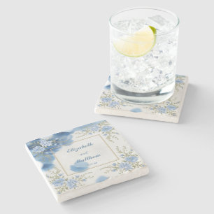 Posavasos De Piedra Elegante boda de flores de color blanco y azul