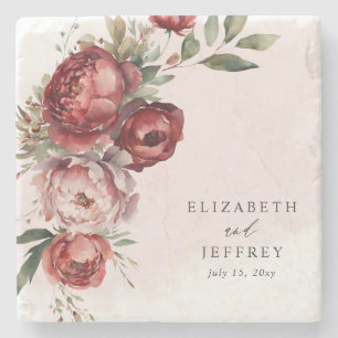 Posavasos De Piedra Elegante Boda Floral Boho Burgundy Rubor