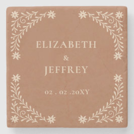 Posavasos De Piedra Elegante Boda Floral Boho Terracotta