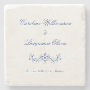 Posavasos De Piedra Elegante Boda Floral Clásica Francesa de Azul