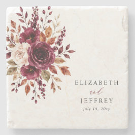 Posavasos De Piedra Elegante Boda Floral Otoño Burgundy Boho