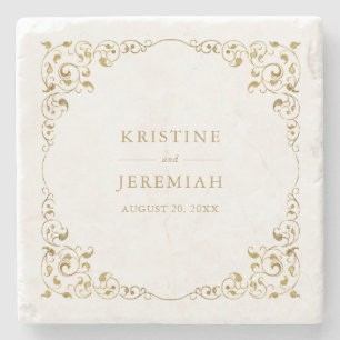Posavasos De Piedra Elegante Boda personalizado de la hoja de oro