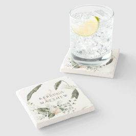 Posavasos De Piedra Elegante Boho Floral Verde Boda