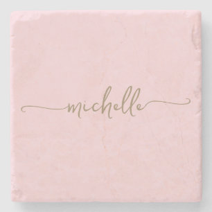 Posavasos De Piedra Elegante caligrafía Gold Script Monograma Nombre