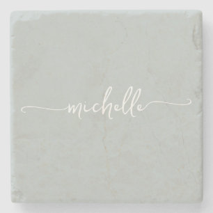 Posavasos De Piedra Elegante caligrafía Green Script Monograma Nombre