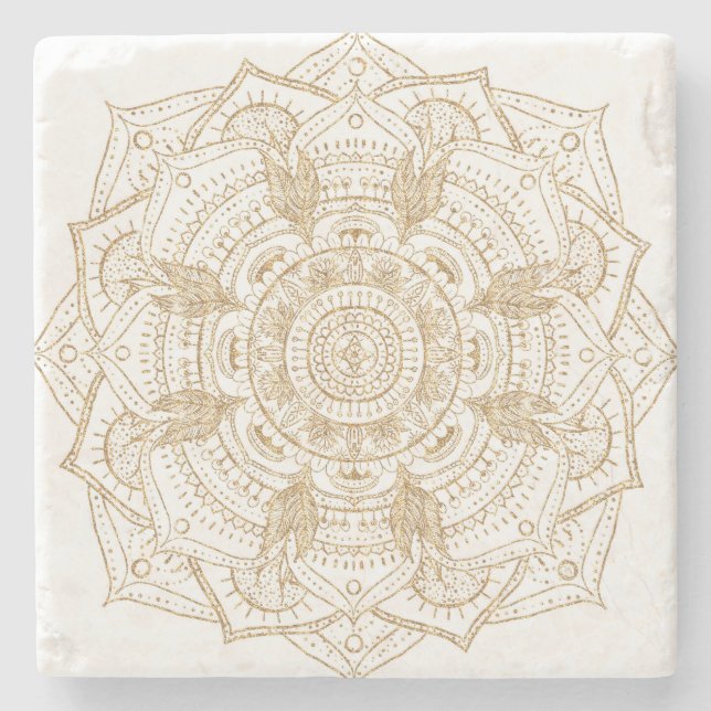 Posavasos De Piedra Elegante diseño de manada blanca y dorada (Anverso)